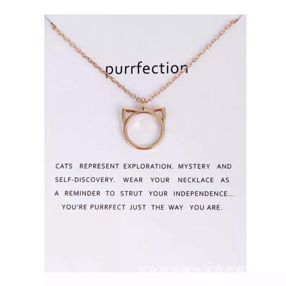 Delicate yellow gold tone cat necklace